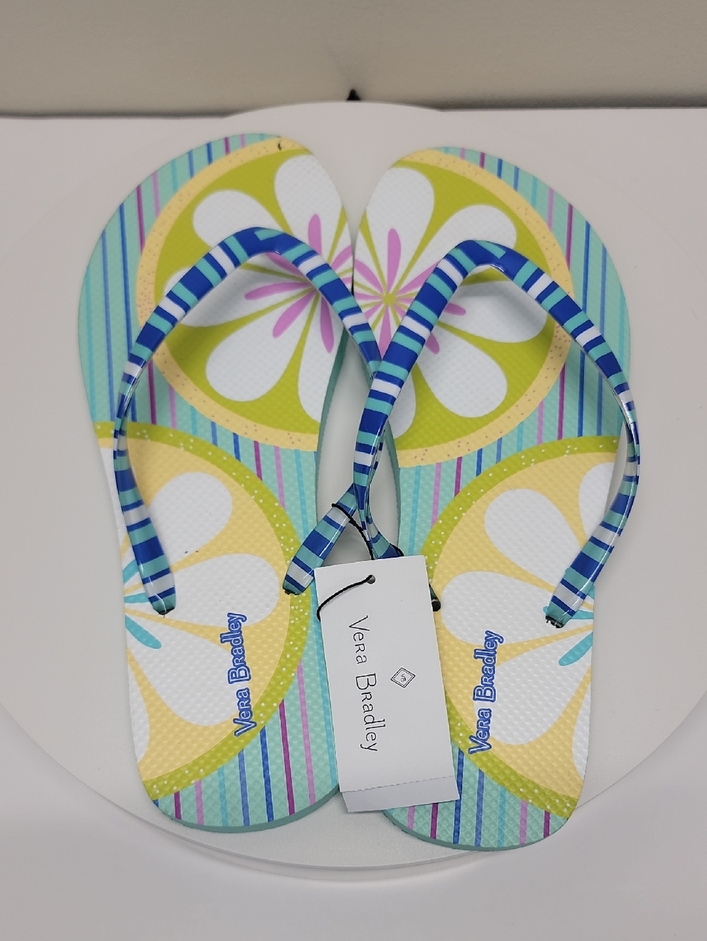 Vera Bradley NWT Floral Stripe Flip Flops - Blue/Green Sz 9/10